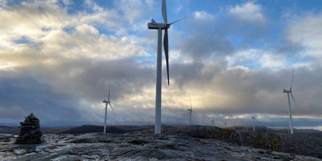 A view of the Roan onshore wind farm, as a Norwegian case over indigenous rights continues, in the Fosen region, Norway Nov. 12, 2021. 