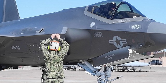 An F-35C Lightning II, attached to Strike Fighter Squadron (VFA) 97, arrives at Luke Air Force Base, Arizona, Feb. 7, 2023.