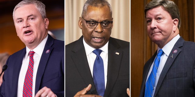 From left: Rep. James Comer, R-Ky., Defense Secretary Lloyd Austin and Rep. Mike Rogers, R-Ala.