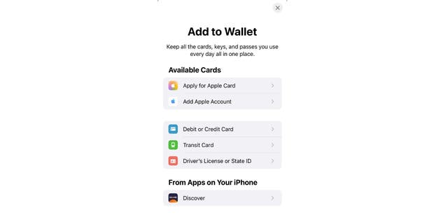 Tap here to add cards, keys, and more to your Apple Wallet.