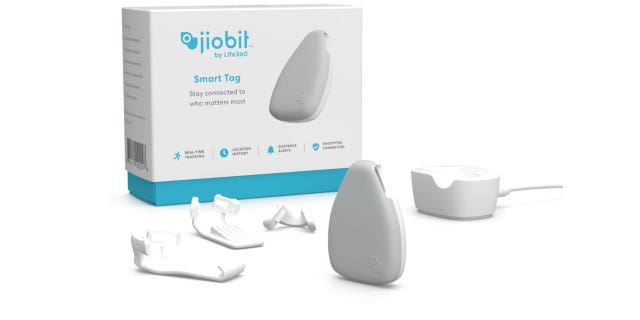 Stock photo of the Jiobit Smart Tag, a real-time GPS location device.