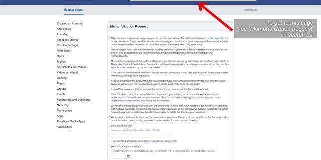 Tangkapan layar Facebook menunjukkan kepada Anda cara meminta kontak warisan.
