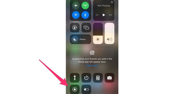 Click the dot to start recording your iPhone screen.