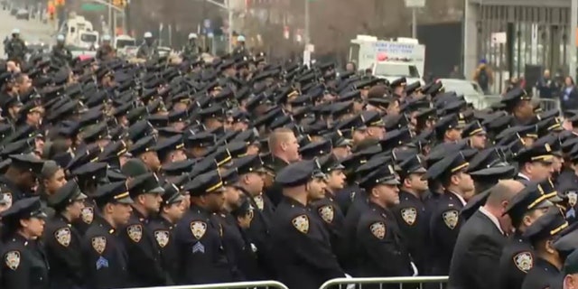 A sea of NYPD officers gathered for the funeral of Fayaz on Thursday.