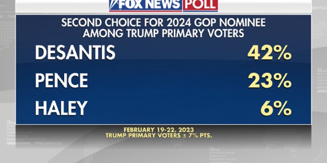 Fox News poll indicates Donald Trump primary voters' second choice for the 2024 Republican nominee.