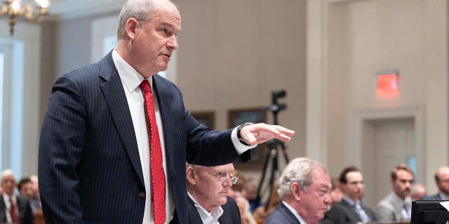 Defense attorney Jim Griffin raises an objection during Alex Murdaugh’s trial for murder at the Colleton County Courthouse in Walterboro, South Carolina, on Feb. 7, 2023.