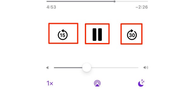 La forma correcta de escuchar podcasts 10 Haga clic en los botones para retroceder, reproducir/pausar o avanzar rápidamente.