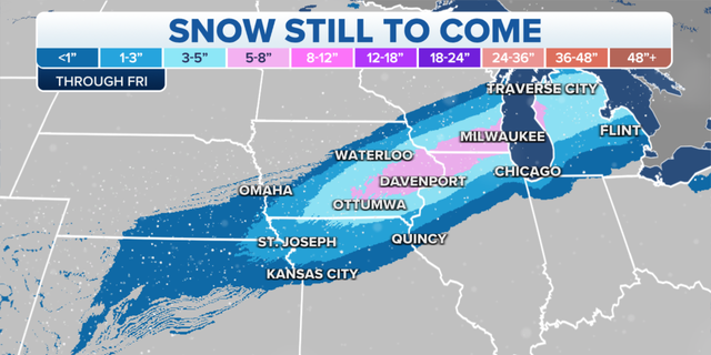 Snow forecast through Friday in the Midwest, Great Lakes and central U.S.