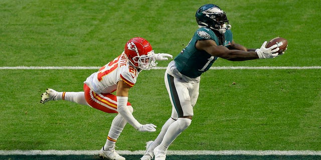 A.J. Brown stretches for catch