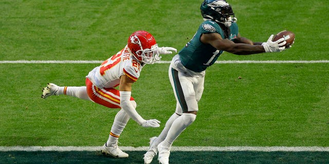 A.J. Brown stretches for catch