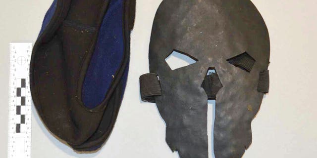 This undated photo released by the Crown Prosecution Service on Friday Feb. 3, 2023, shows a mask which Jaswant Singh Chail, 21, was wearing when arrested, after being caught in the grounds of Windsor Castle with a loaded crossbow. Chail pleaded guilty to treason on Friday for planning to attack Queen Elizabeth II. 