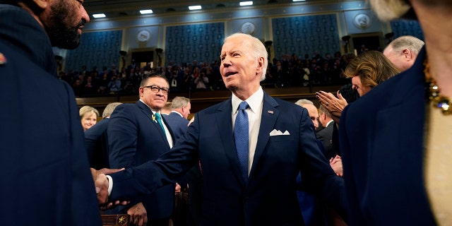 President Joe Biden arrives to deliver the State of the Union address to a joint session of Congress at the Capitol, Tuesday, Feb 7, 2023, in Washington. 