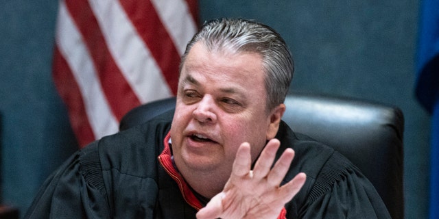 North Las Vegas Justice of the Peace Craig Newman presides over a bail hearing for former actor Nathan Lee Chasing His Horse, also known as Nathan Chasing Horse, at the North Las Vegas City Court on Wednesday, February 8 2023.