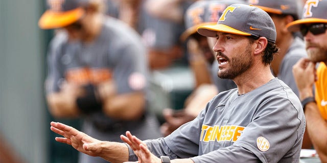 Tennessee head coach Tony Vitello reacts to a call during an NCAA college baseball super regional game against LSU, June 13, 2021, in Knoxville, Tenn. The Volunteers last year set a program record for wins and won SEC regular-season and tournament titles for the first time since 1995. 