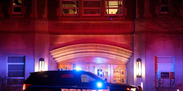 Police investigate the scene of a shooting at Berkey Hall on the campus of Michigan State University, late Monday, Feb. 13, 2023, in East Lansing, Mich. 