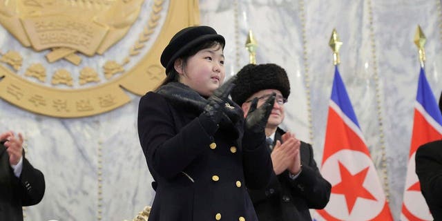Kim Jong Un's daughter named Kim Ju-Ae and about 10 years old participates in a military parade to celebrate the 75th anniversary of the Korean People's Army at Kim Il Sung Square in Pyongyang, February 8, 2023.