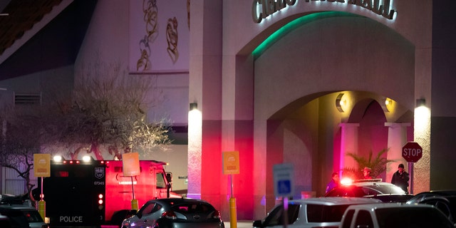 Law enforcement agents are seen at an entrance of the Cielo Vista Mall, on Wednesday, Feb. 15, 2023, in El Paso, Texas. 