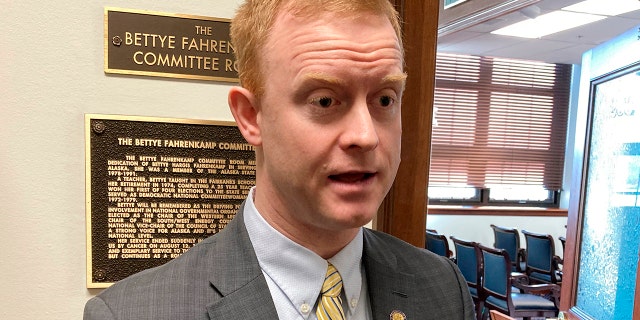 Alaska state Rep. David Eastman speaks with reporters after the House voted to censure him on Wednesday, Feb. 22, 2023, in Juneau, Alaska.