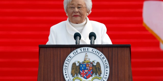 Alabama Gov. Kay Ivey speaks after she is sworn in as the 54th Governor of Alabama during a ceremony on the steps of the Alabama State Capitol, Monday, Jan. 16, 2023 in Montgomery, Alabama.