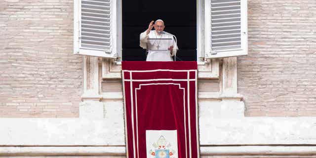 Pope Francis recites nan Angelus noon dream from nan model of his workplace astatine nan Vatican connected Feb. 26, 2023. Francis is group to sojourn Hungary astatine nan extremity of April.