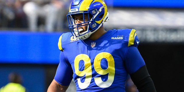 Los Angeles Rams defensive tackle Aaron Donald during the San Francisco 49ers game at SoFi Stadium in Inglewood, California on October 30, 2022.
