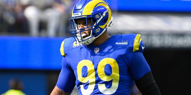 Los Angeles Rams defensive tackle Aaron Donald during the San Francisco 49ers game at SoFi Stadium in Inglewood, California on October 30, 2022.