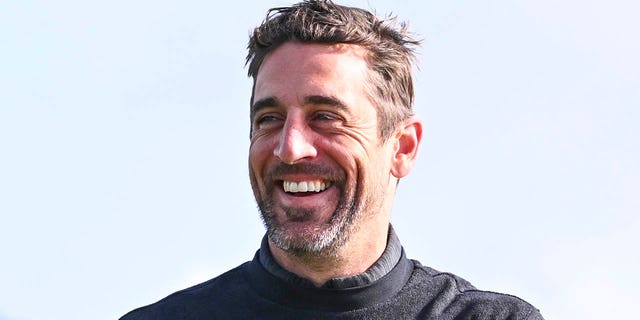 Green Bay Packers quarterback Aaron Rodgers wins the amateur portion during the continuation of the third round of the AT&amp;T Pebble Beach Pro-Am at Pebble Beach Golf Links on Feb. 5, 2023 in Pebble Beach, California.