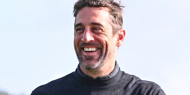 Green Bay Packers quarterback Aaron Rodgers wins the amateur portion during the continuation of the third round of the AT&T Pebble Beach Pro-Am at Pebble Beach Golf Links on February 5, 2023 in Pebble Beach, California.