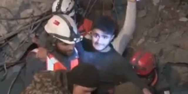 Adnan Muhammed Korkut is rescued on Friday, Feb. 10, in Gaziantep, Turkey.
