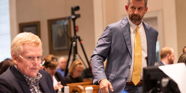 Mark Tinsley takes the stand in Alex Murdaugh’s trial for murder at the Colleton County Courthouse in Walterboro, South Carolina, on Feb. 9, 2023.