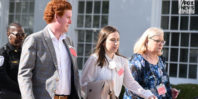 Buster Murdaugh, Brooklynn White, and Lynn Murdaugh return to the Colleton County Courthouse after lunch, Walterboro, S.C., Tuesday, February 7, 2023. Buster's father, Alex Murdaugh, is facing trial for double murder.