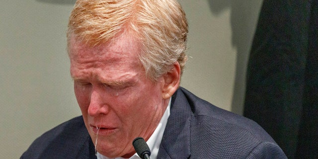 Alex Murdaugh weeps as he testifies Feb. 23 in his own defense at his double murder trial in Walterboro, South Carolina.