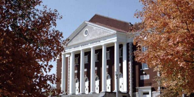 A 1955 view of the Hughes Memorial Auditorium at Asbury University, where church services have continued around the clock since February 8.