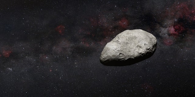 An illustration of an asteroid. The asteroid roughly the size of Rome’s Colosseum – between 300 and 650 feet (100 to 200 meters) in length – has been detected by an international team of European astronomers using NASA's James Webb Space Telescope.