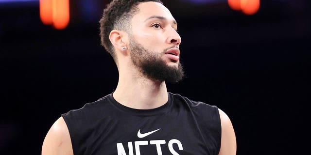 Brooklyn Nets guard Ben Simmons before a game against the New York Knicks on February 13, 2023, in New York.