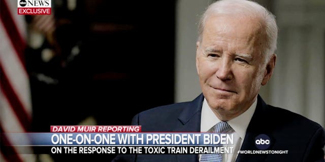 President Biden visibly scoffed at the claim made by East Palestine Mayor Trent Conaway that he "doesn't care" about the rural Ohio town during the fallout of the toxic train derailment.