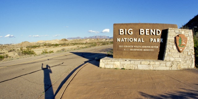 An entrance sign for Big Bend National Park at Maverick Junction