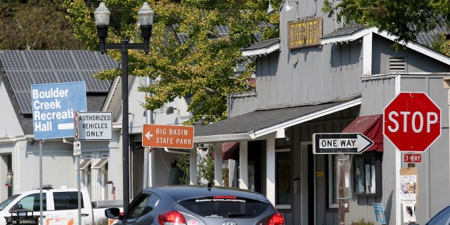 The Santa Cruz County Sheriff's office and the Boulder Creek Fire Protection District buildings are seen along Highway 9 in downtown Boulder Creek, Calif., on Thursday, Oct. 8, 2020.