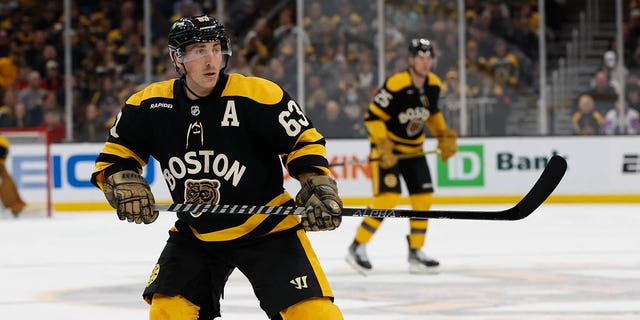 Brad Marchand, #63 of the Boston Bruins, skates against the Washington Capitals during the first period at the TD Garden on Feb. 11, 2023 in Boston. The Capitals won 2-1.