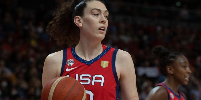 Breanna Stewart reacts to the referee during the FIBA Women's Basketball World Cup Final match between the U.S. and China on Oct. 1, 2022, in Sydney, Australia.