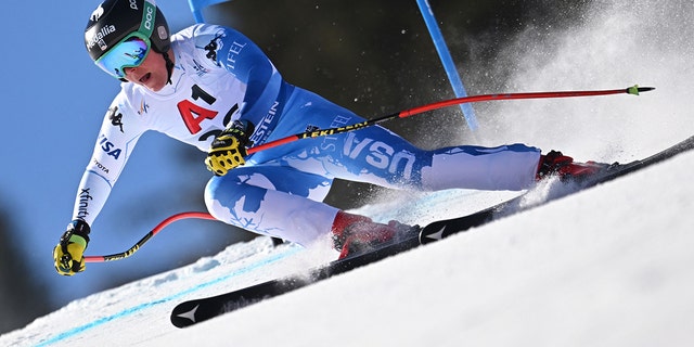 Breezy Johnson competes during the Women's Super-G event of the FIS Alpine Ski World Championship 2023 in Meribel, French Alps, on Feb. 8, 2023.