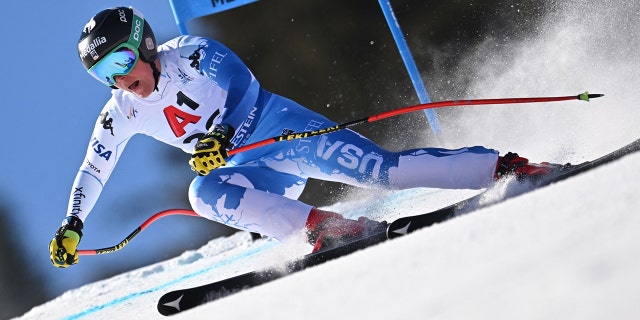 Breezy Johnson competes during the Women's Super-G event of the FIS Alpine Ski World Championship 2023 in Meribel, French Alps, on Feb. 8, 2023.