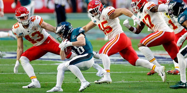 Britain Covey of the Philadelphia Eagles carries the ball against the Kansas City Chiefs in Super Bowl LVII on Feb. 12, 2023.