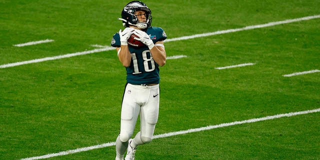 Britain Covey of the Philadelphia Eagles catches a punt against the Kansas City Chiefs in Super Bowl LVII at State Farm Stadium on Feb. 12, 2023, in Glendale, Arizona.