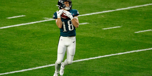Britain Covey of the Philadelphia Eagles catches a punt against the Kansas City Chiefs in Super Bowl LVII at State Farm Stadium on Feb. 12, 2023, in Glendale, Arizona.
