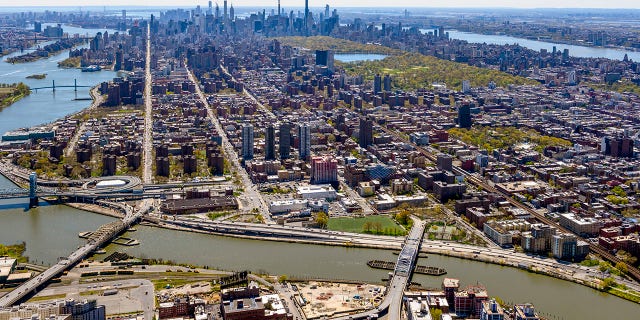 An aerial view of the South Bronx and Harlem on April 28, 2020 in New York City.