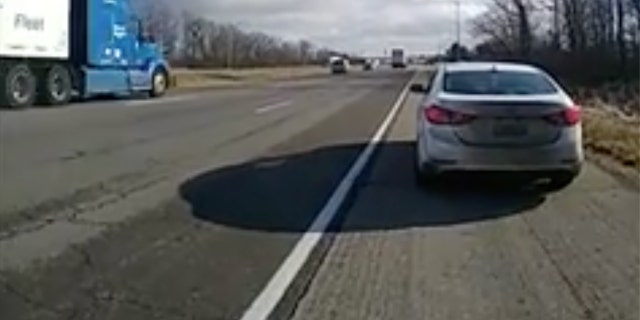 Bryan Kohberger's white Hyundai Elantra seen during a traffic stop in Hancock County, Indiana on Dec. 15.