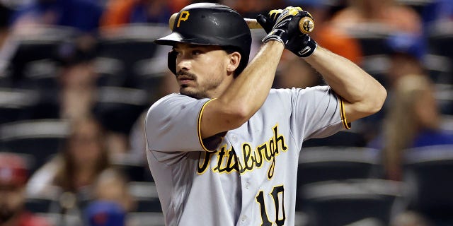Bryan Reynolds of the Pittsburgh Pirates at bat during the first inning against the New York Mets at Citi Field Sept. 17, 2022, in the Queens borough of New York City.