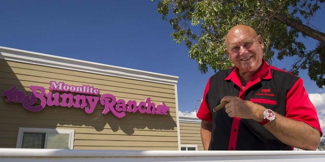 Dennis Hof, owner of the Moonlite BunnyRanch, stands for a photograph outside the Moonlite BunnyRanch in Mound House, Carson City, Nev., Aug. 20, 2013. 