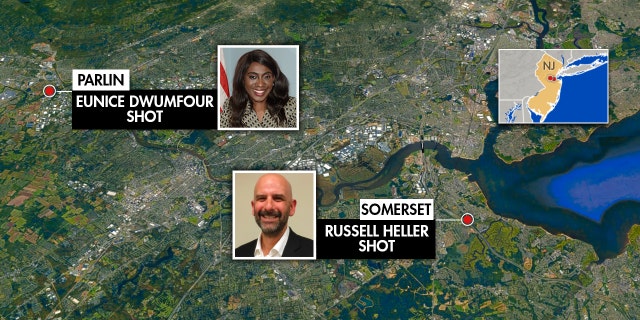 This graphic shows the distance between where two local New Jersey council members were shot and killed within a week.